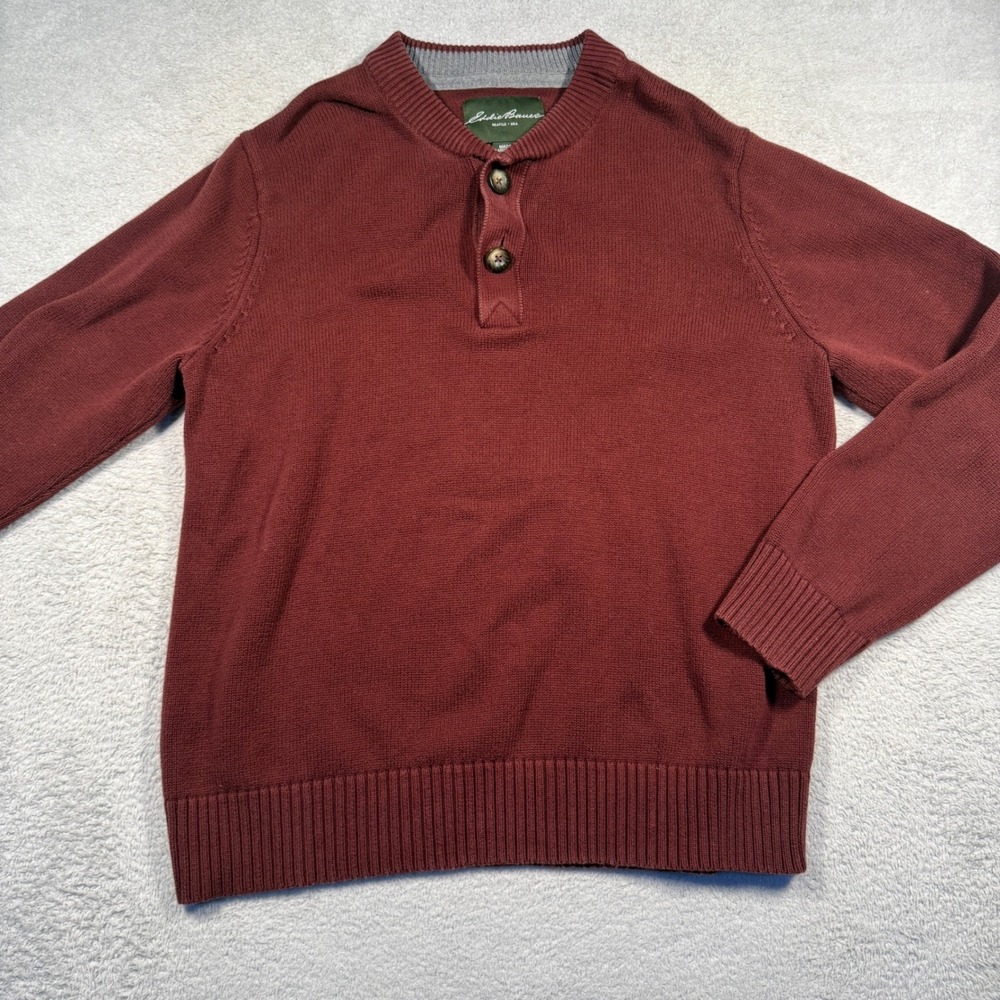 Vintage‎ Y2K Eddie Bauer Mens Henley Mock Neck Sweater Burgundy 100% Cotton